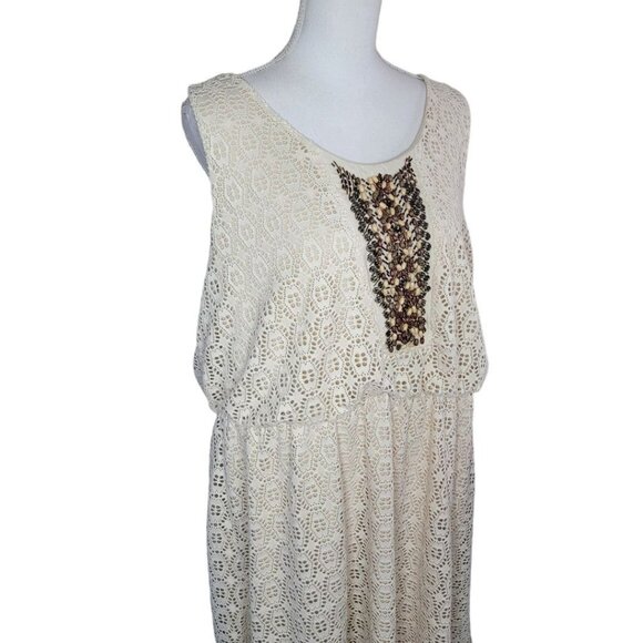 Maurices Plus Dress Womens 2X Doily Eyelet Lace Sleeveless Beaded Sequin Beige‎ - Picture 3 of 16